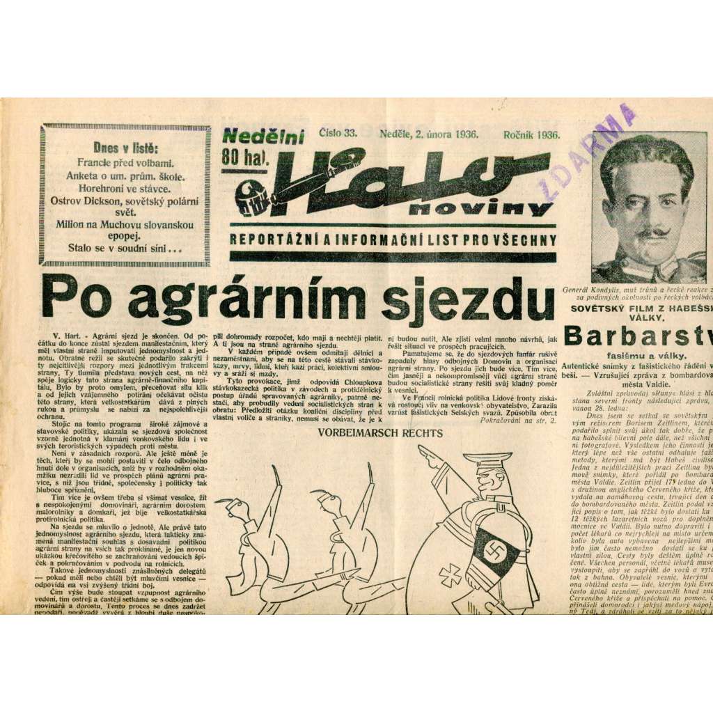 Halo noviny, číslo 33/1936. Reportážní a informační list pro všechny Halo noviny, číslo 33/1936. Reportážní a informační list pro všechny
