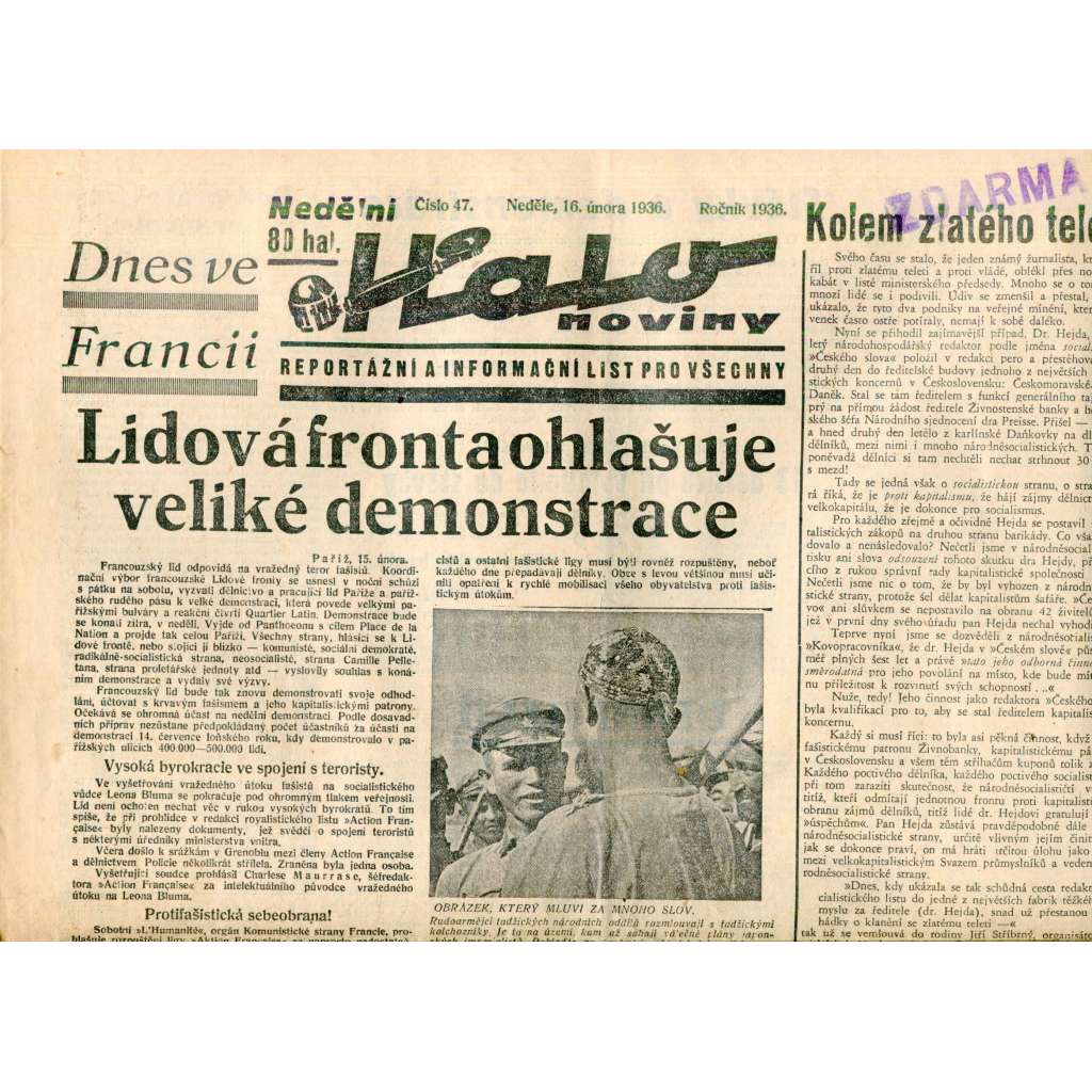 Halo noviny, číslo 47/1936. Reportážní a informační list pro všechny