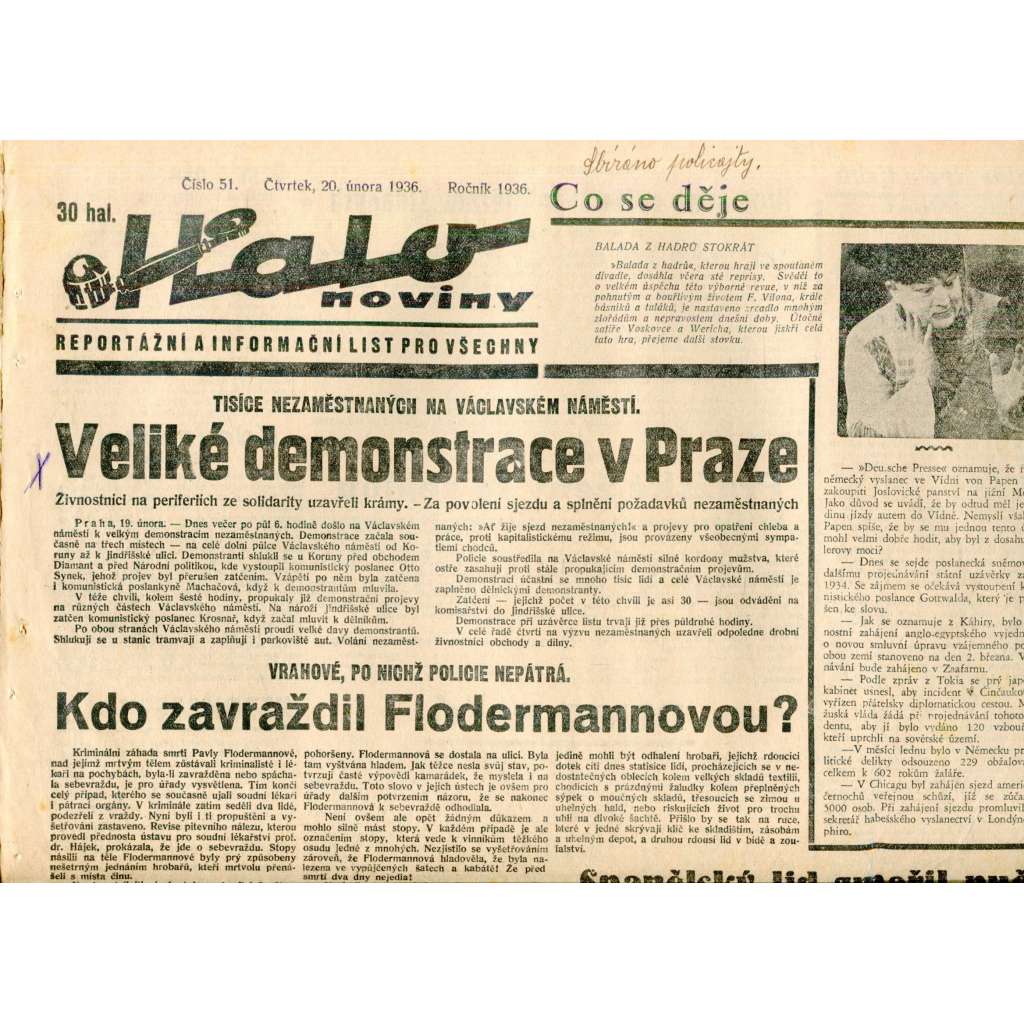 Halo noviny, číslo 51/1936. Reportážní a informační list pro všechny