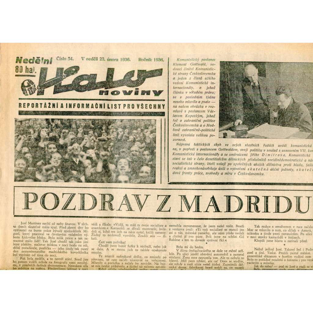 Halo noviny, číslo 54/1936. Reportážní a informační list pro všechny