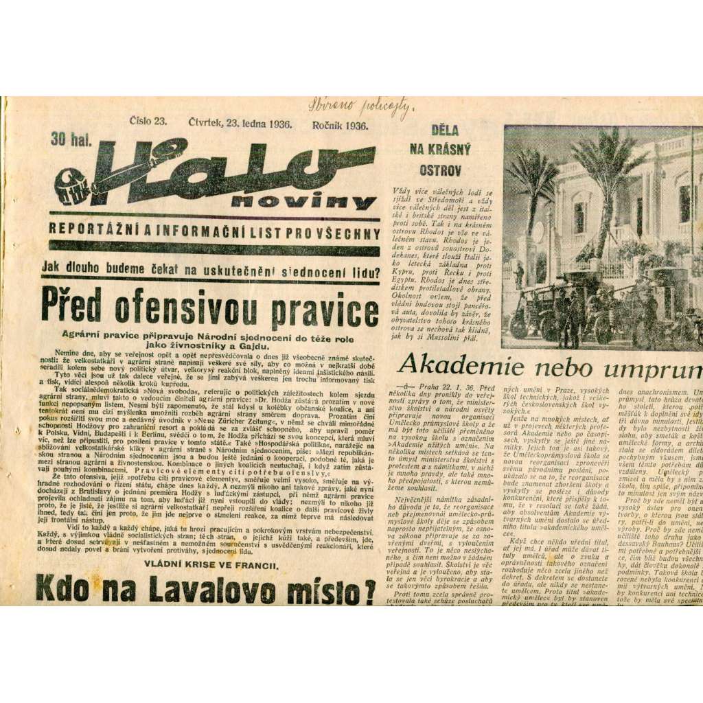 Halo noviny, číslo 23/1936. Reportážní a informační list pro všechny