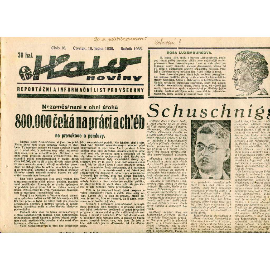 Halo noviny, číslo 16/1936. Reportážní a informační list pro všechny