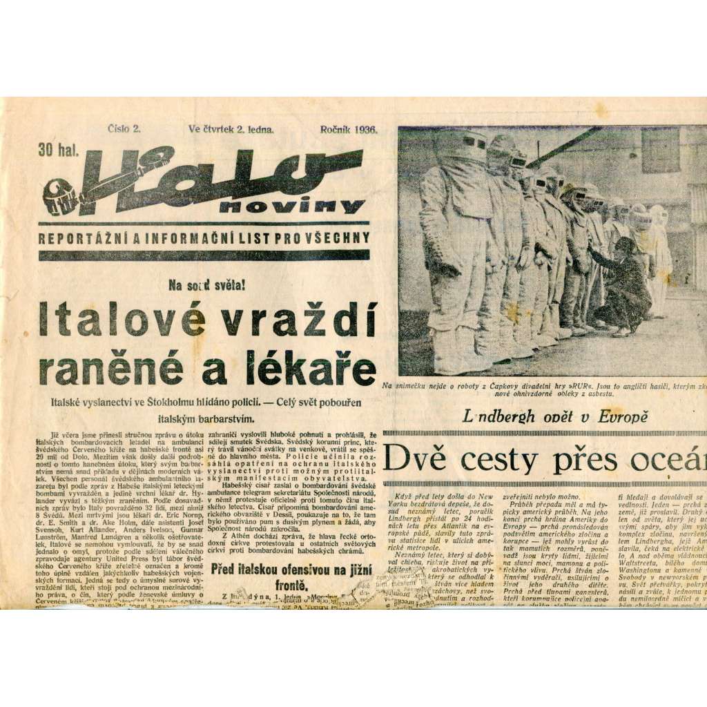 Halo noviny, číslo 2/1936. Reportážní a informační list pro všechny (pošk.)