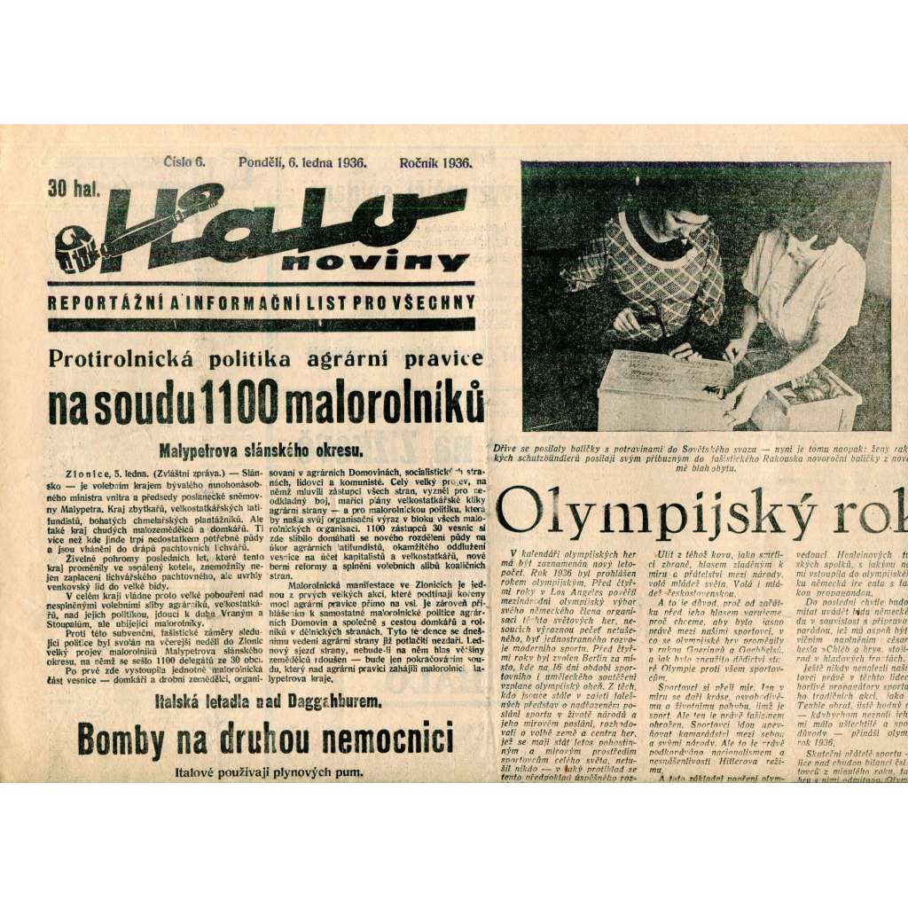 Halo noviny, číslo 6/1936. Reportážní a informační list pro všechny