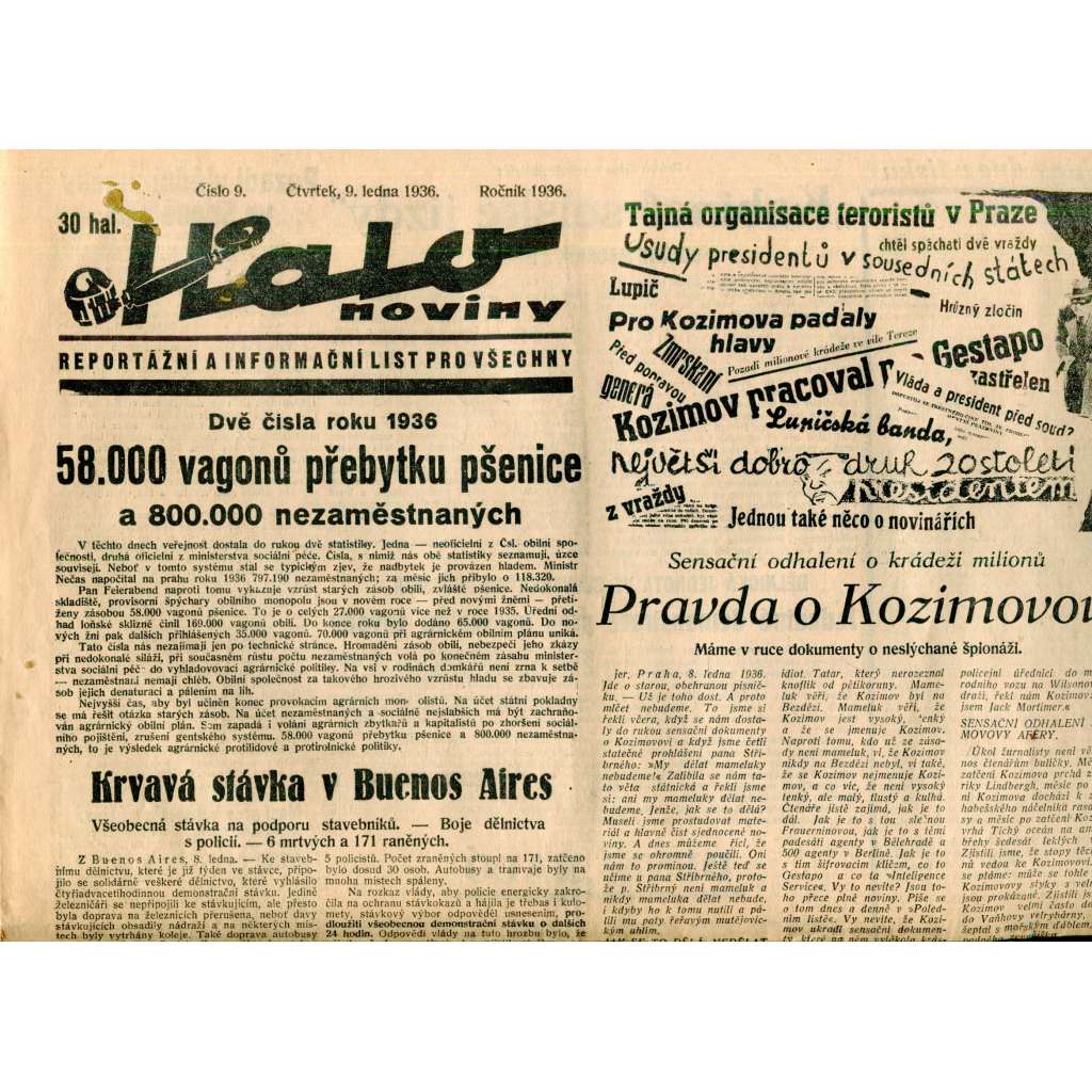 Halo noviny, číslo 9/1936. Reportážní a informační list pro všechny