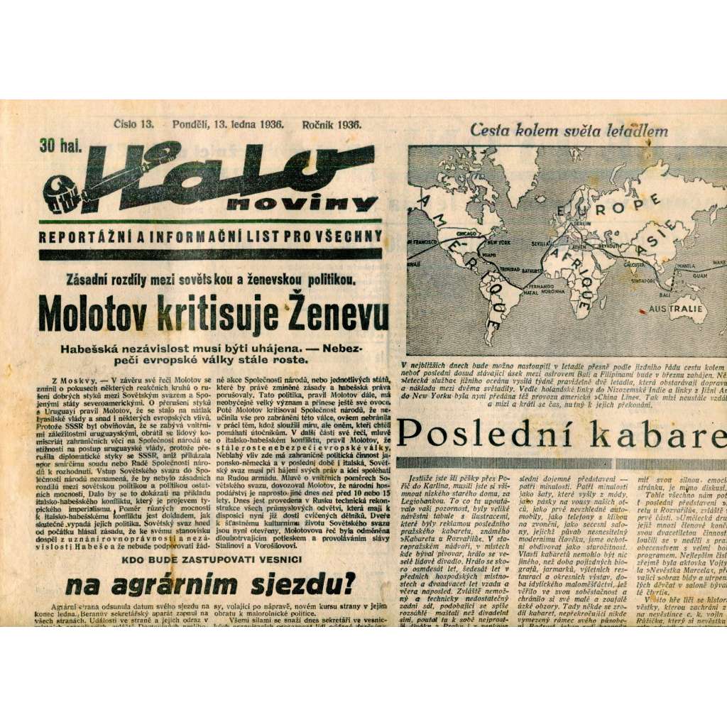 Halo noviny, číslo 13/1936. Reportážní a informační list pro všechny
