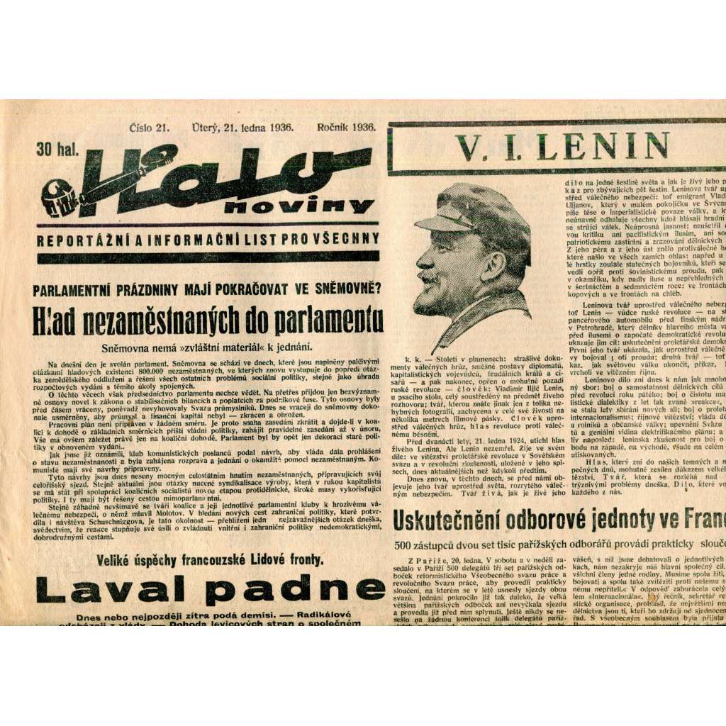 Halo noviny, číslo 21/1936. Reportážní a informační list pro všechny