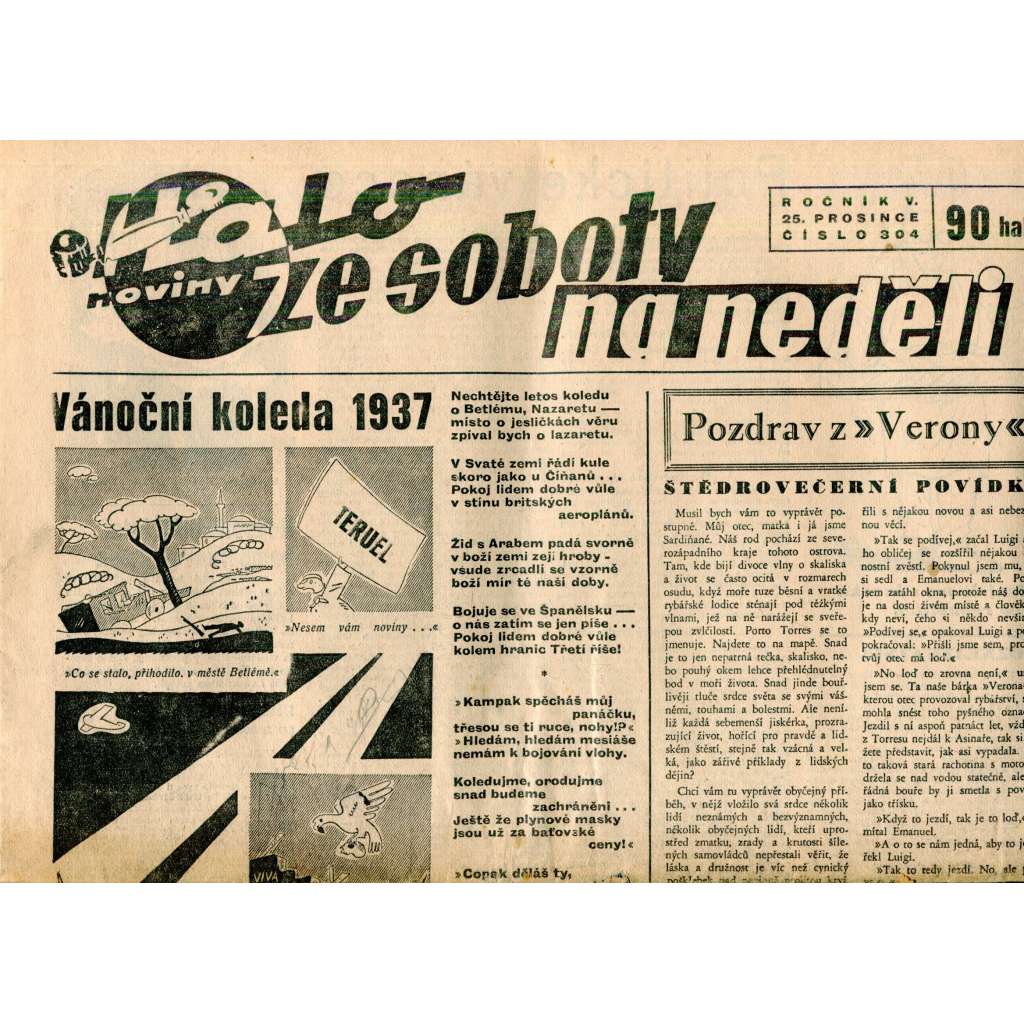 Halo noviny, ze soboty na neděli, ročník V., číslo 304/1937. Reportážní a informační list pro všechny