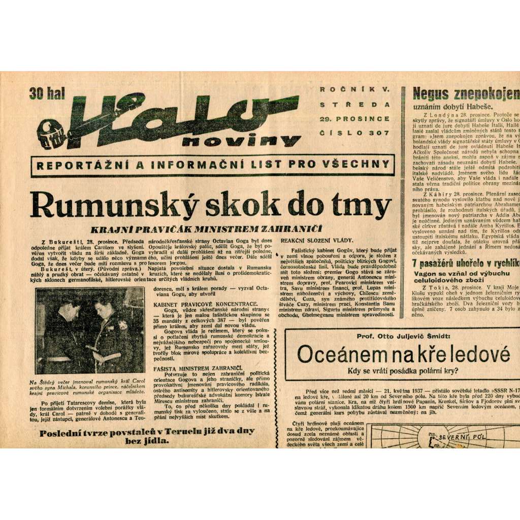 Halo noviny, ročník V., číslo 307/1937. Reportážní a informační list pro všechny