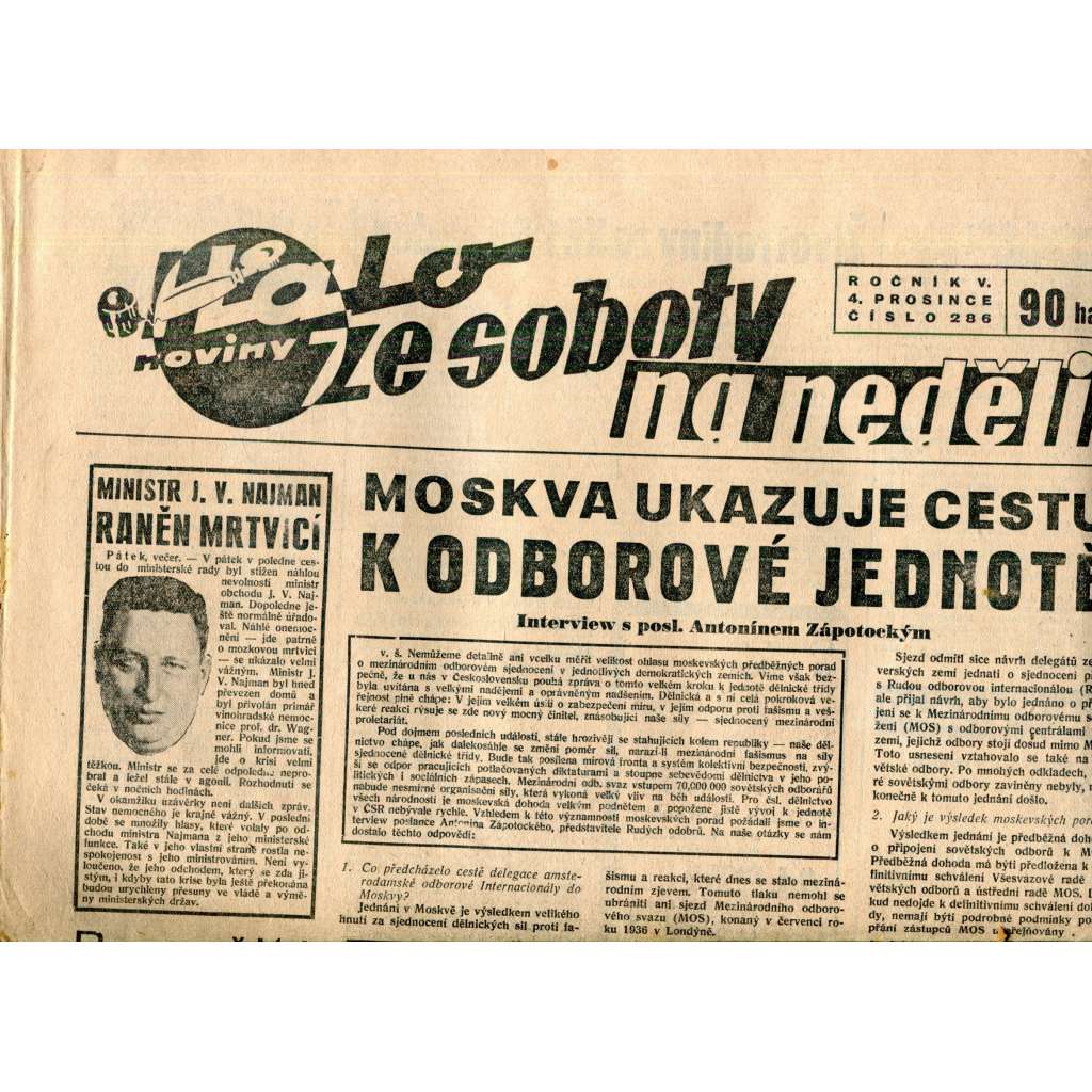 Halo noviny, ze soboty na neděli, ročník V., číslo 286/1937. Reportážní a informační list pro všechny