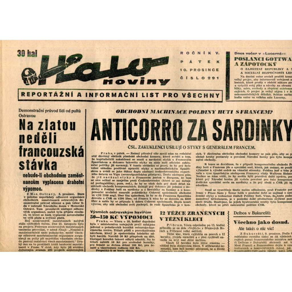 Halo noviny, ročník V., číslo 291/1937. Reportážní a informační list pro všechny