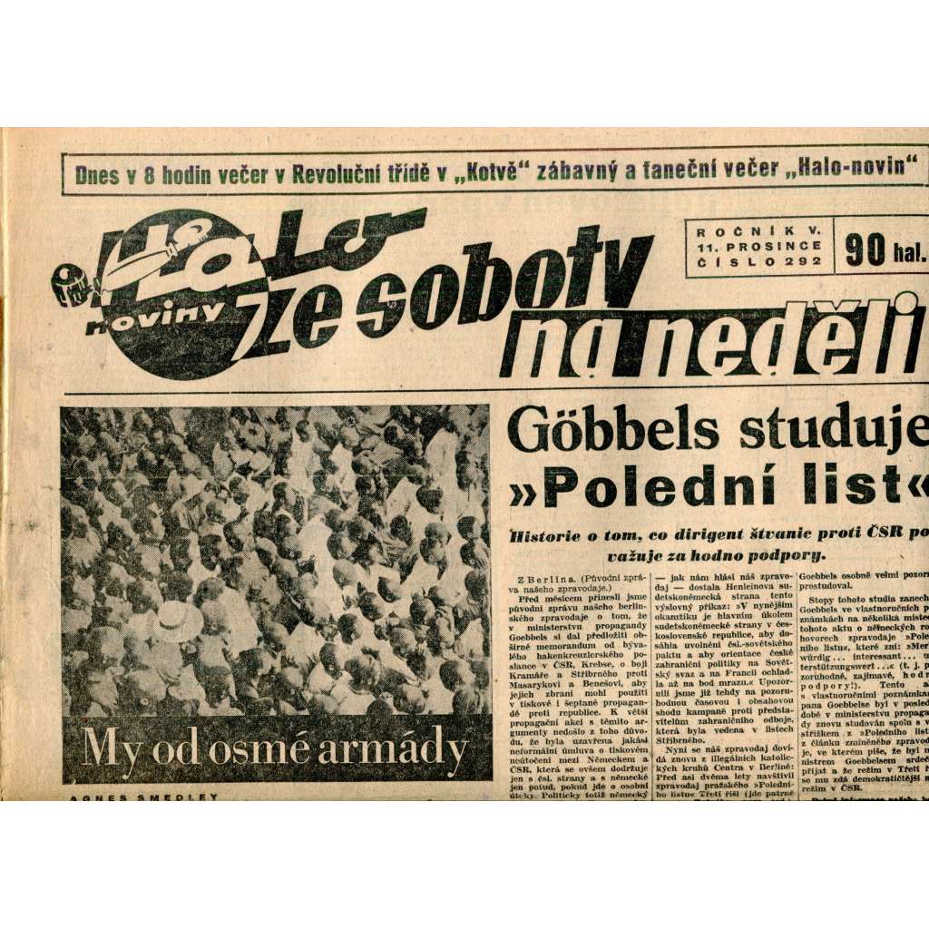 Halo noviny, ze soboty na neděli, ročník V., číslo 292/1937. Reportážní a informační list pro všechny