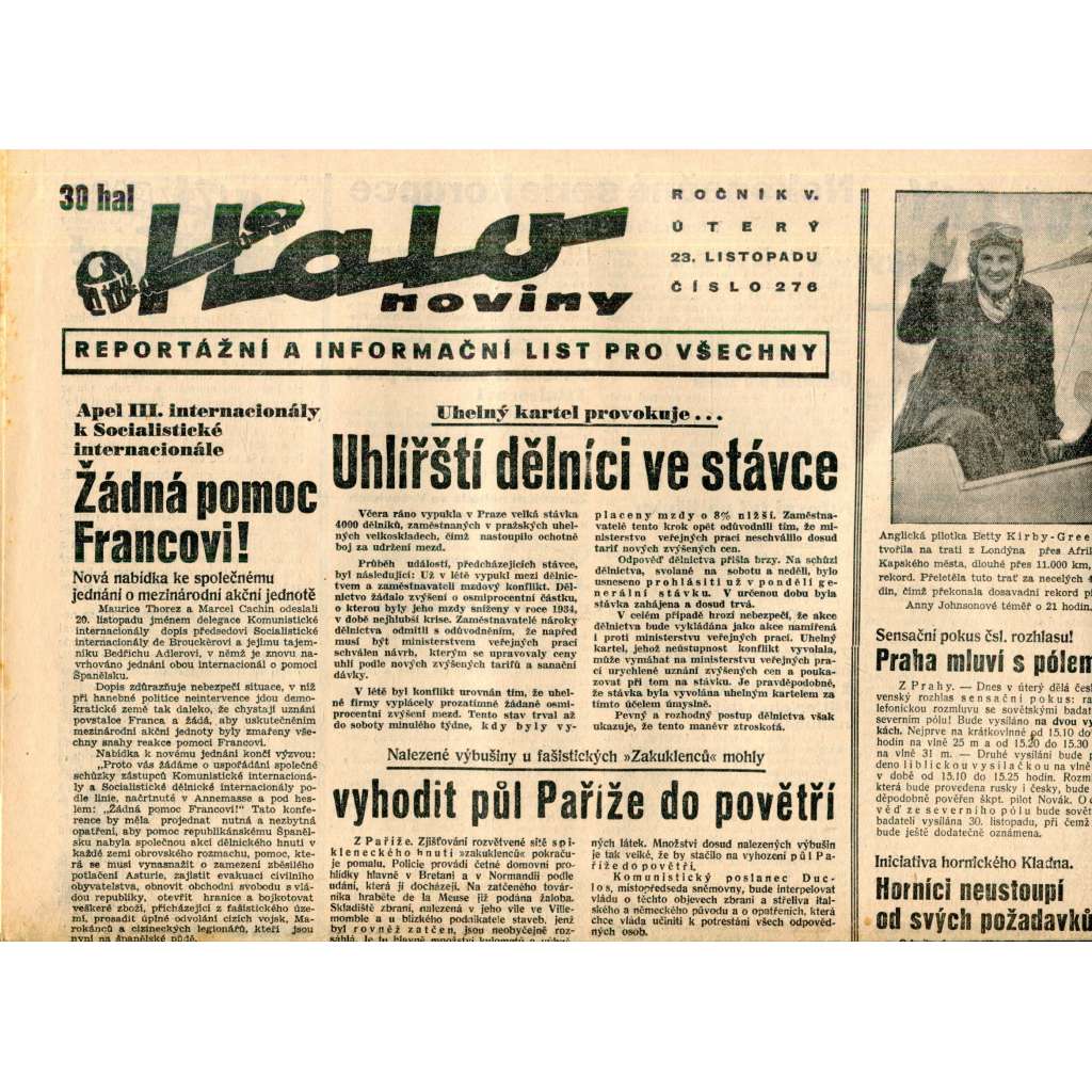 Halo noviny, ročník V., číslo 276/1937. Reportážní a informační list pro všechny