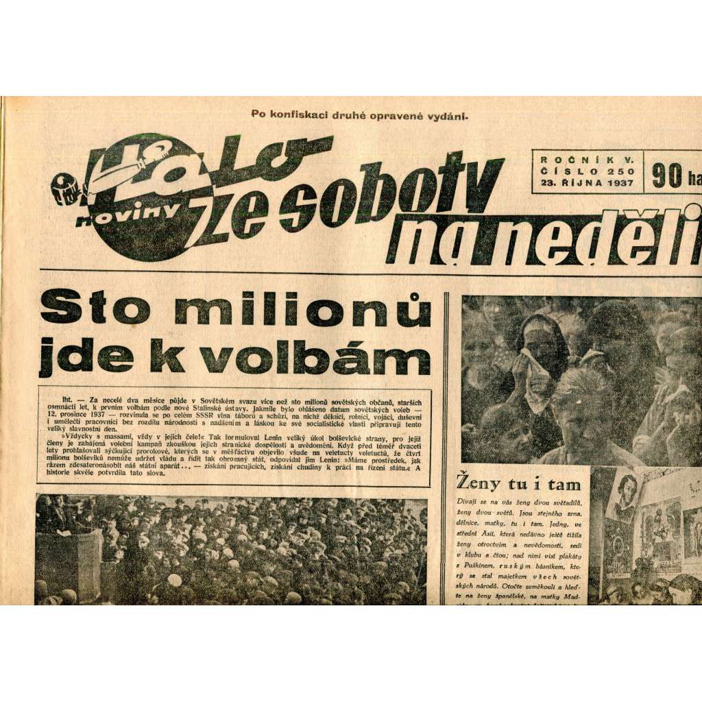 Halo noviny, ze soboty na neděli, ročník V., číslo 250/1937. Reportážní a informační list pro všechny