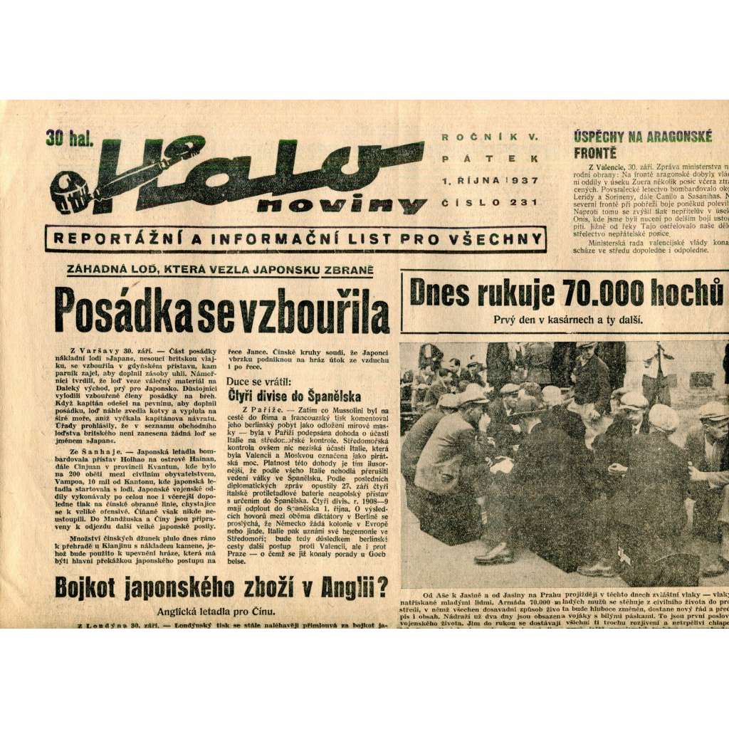 Halo noviny, ročník V., číslo 231/1937. Reportážní a informační list pro všechny