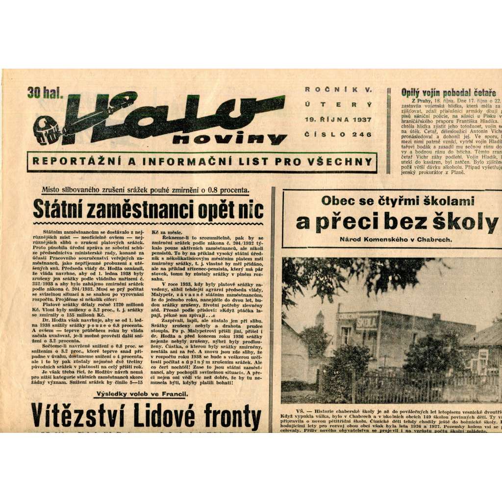Halo noviny, ročník V., číslo 246/1937. Reportážní a informační list pro všechny
