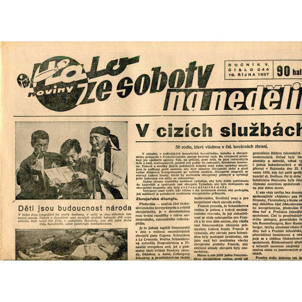 Halo noviny, ze soboty na neděli, ročník V., číslo 244/1937. Reportážní a informační list pro všechny