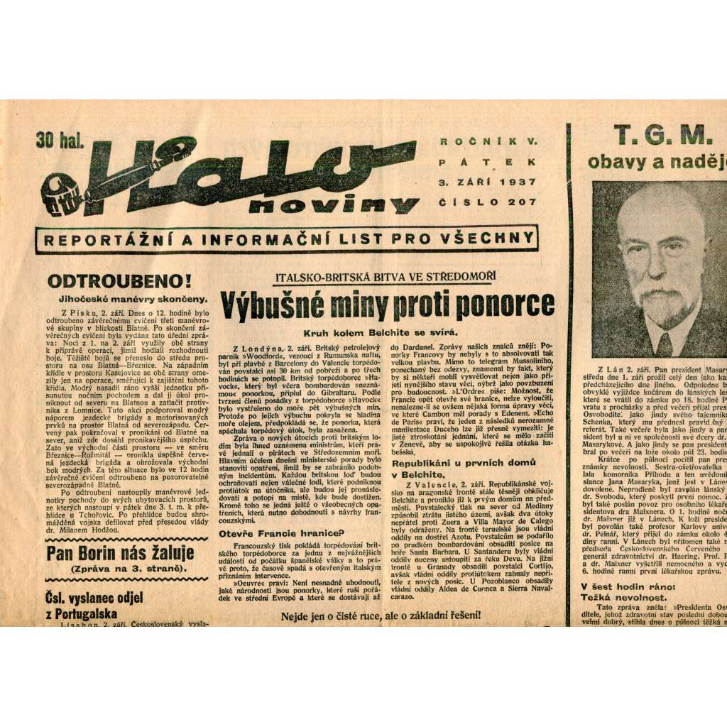 Halo noviny, ročník V., číslo 207/1937. Reportážní a informační list pro všechny