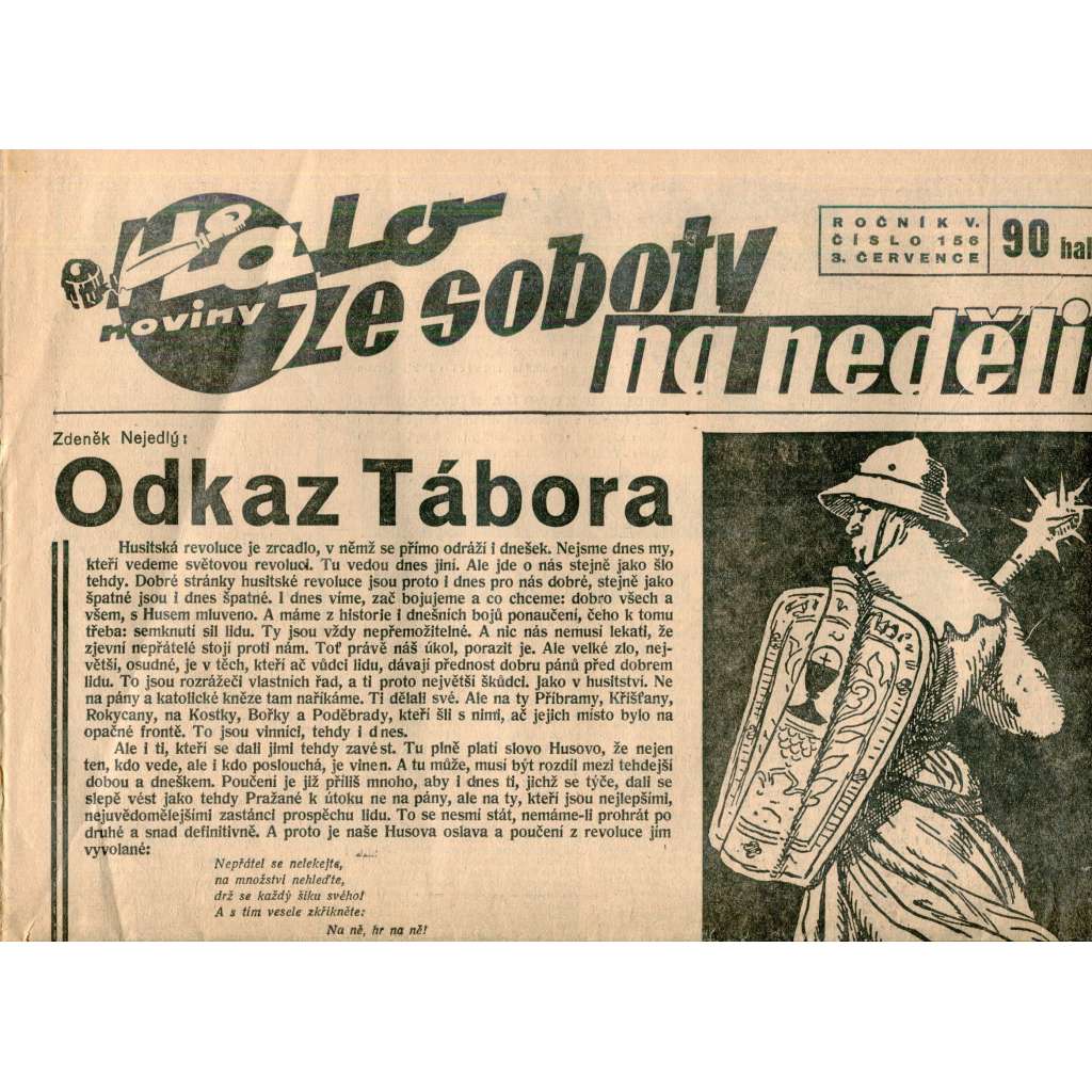 Halo noviny, ze soboty na neděli, ročník V., číslo 156/193. Reportážní a informační list pro všechny