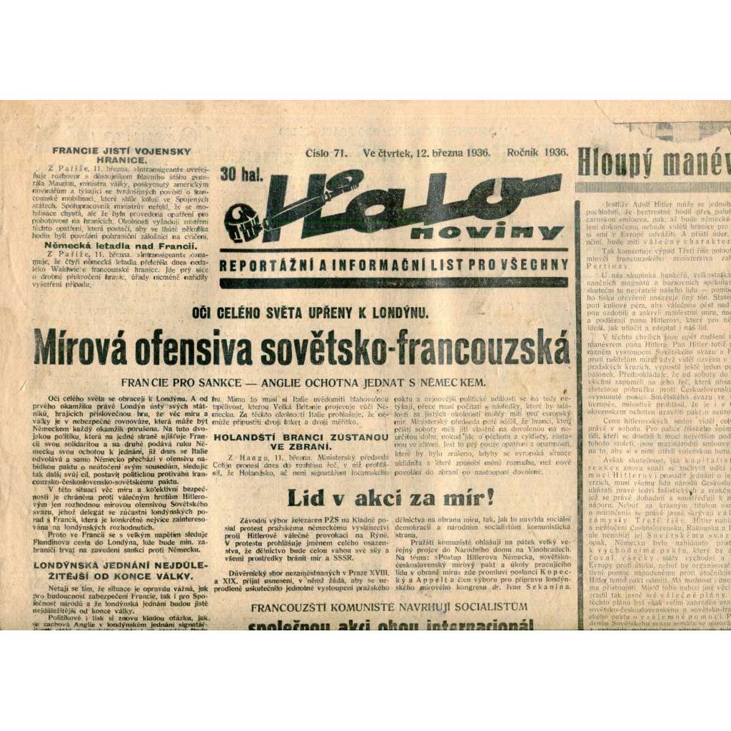 Halo noviny, číslo 71/1936. Reportážní a informační list pro všechny