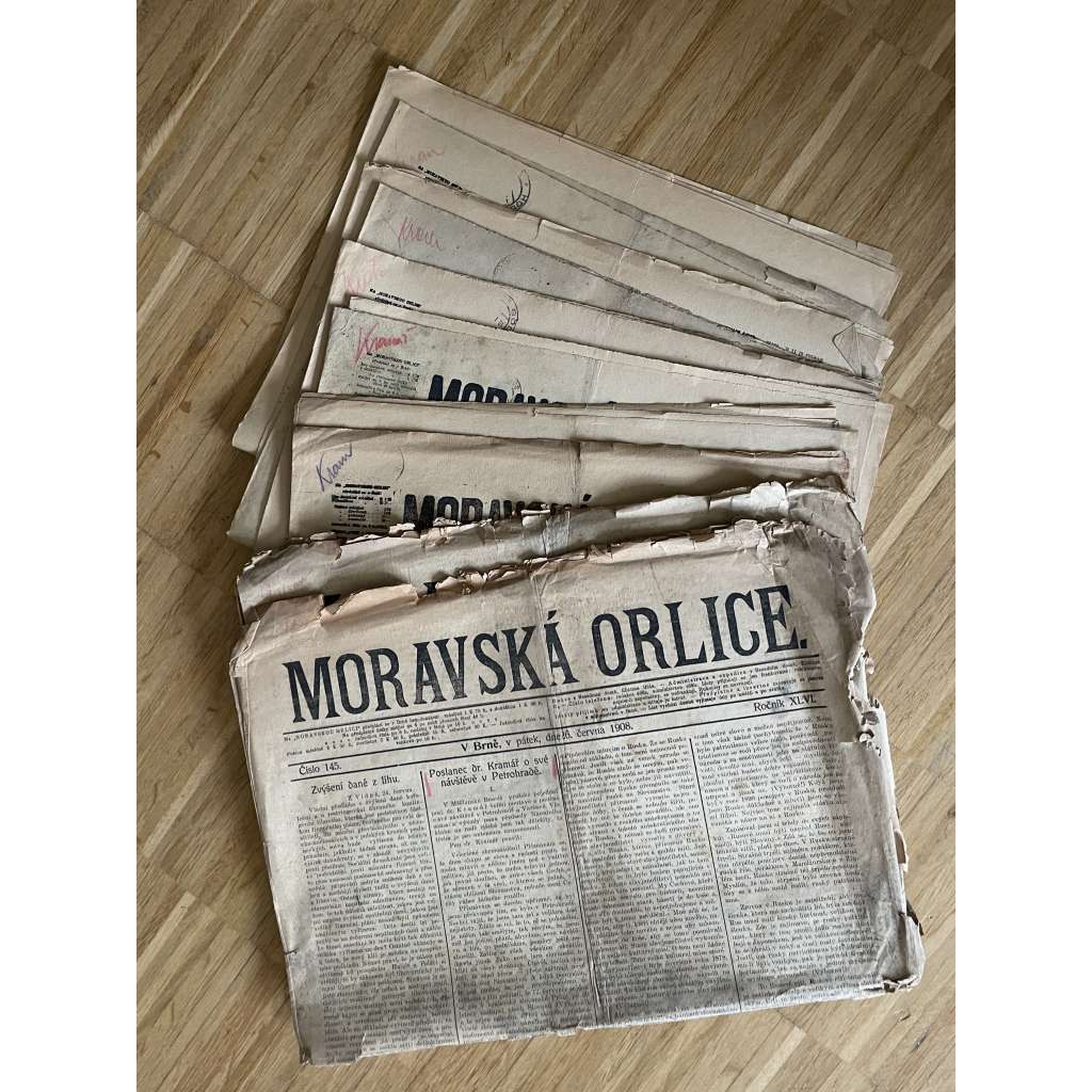 Moravská orlice, 1908-1911, 1913 a 1918 (8 čísel) - noviny