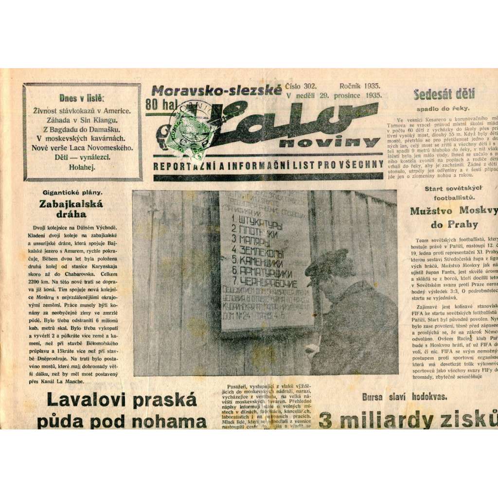 Moravsko-slezské Halo noviny, číslo 302/1935. Reportážní a informační list pro všechny