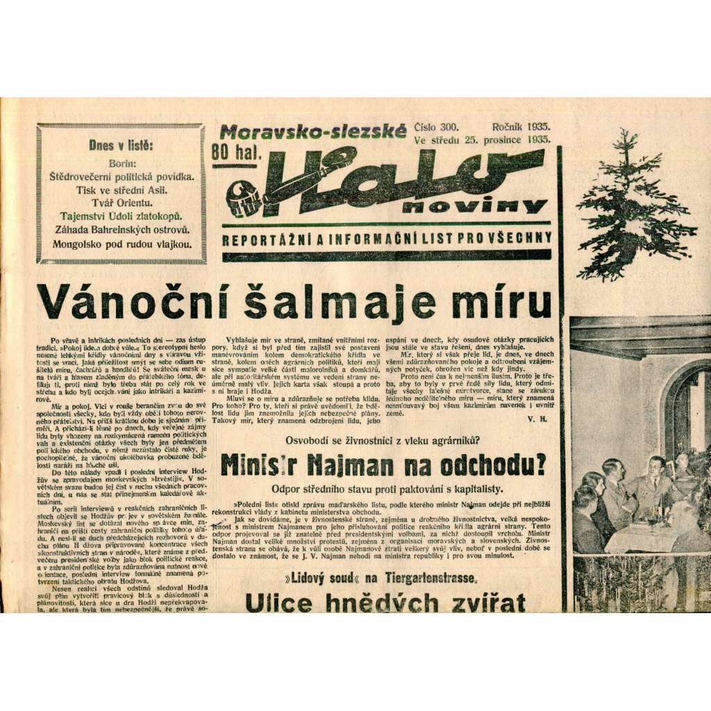 Moravsko-slezské Halo noviny, číslo 300/1935. Reportážní a informační list pro všechny