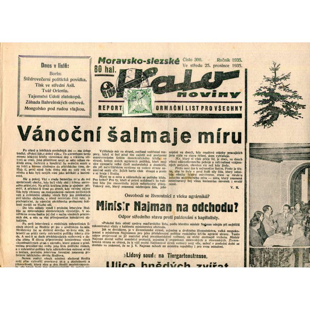 Moravsko-slezské Halo noviny, číslo 300/1935. Reportážní a informační list pro všechny
