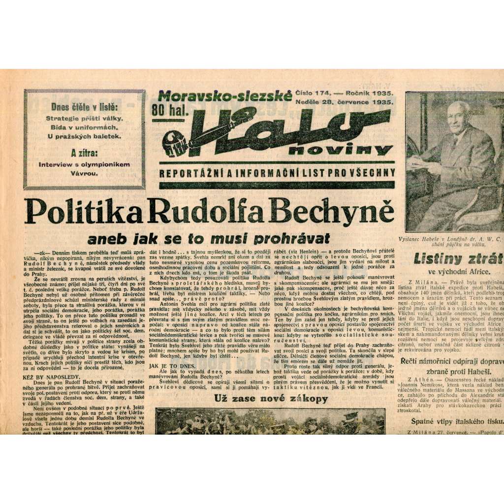 Moravsko-slezské Halo noviny, číslo 174/1935. Reportážní a informační list pro všechny