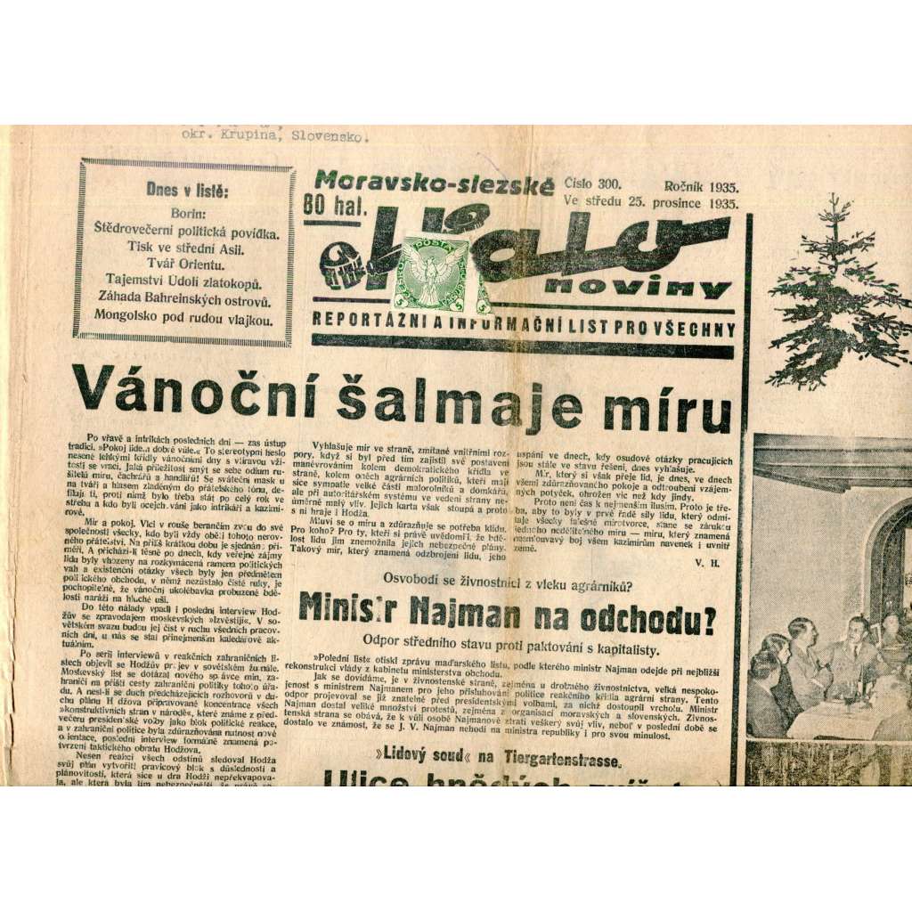 Moravsko-slezské Halo noviny, číslo 300/1935. Reportážní a informační list pro všechny