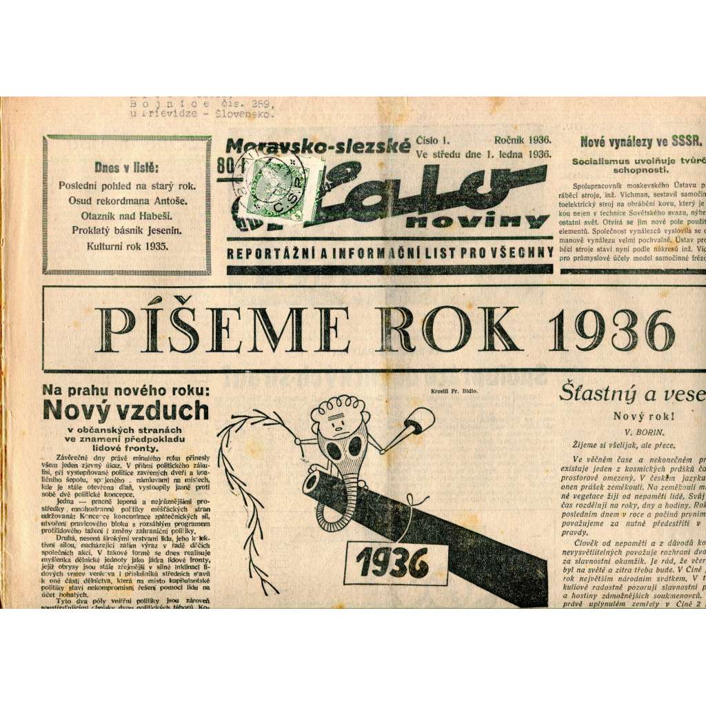 Moravsko-slezské Halo noviny, číslo 1/1936. Reportážní a informační list pro všechny