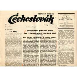 Čechoslovák, ročník IV., číslo 11/1942. Nezávislý týdeník (exil - Londýn, noviny)
