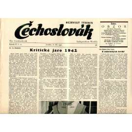 Čechoslovák, ročník IV., číslo 12/1942. Nezávislý týdeník (exil - Londýn, noviny)