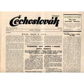 Čechoslovák, ročník IV., číslo 28/1942. Nezávislý týdeník (exil - Londýn, noviny)