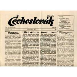 Čechoslovák, ročník IV., číslo 41/1942. Nezávislý týdeník (exil - Londýn, noviny)