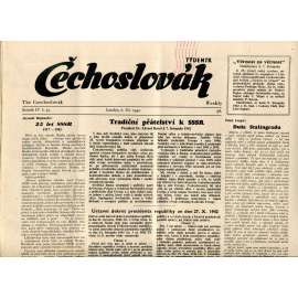 Čechoslovák, ročník IV., číslo 45/1942. Nezávislý týdeník (exil - Londýn, noviny)