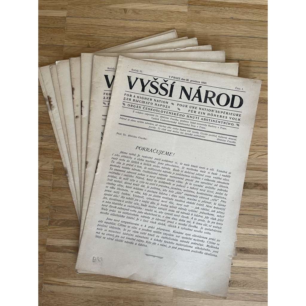 Vyšší národ, ročník III., čísla 1-10/1922-1923 (časopis, noviny, 1. republika, abstinence, abstinenti, boj s alkoholem)