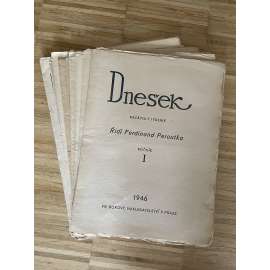 Dnešek, ročník I., čísla 4, 6-7, 9, 10, 29, 30, 36, 38, 39-40,42 a 44/1946 (konvolut čísel, noviny, časopis) - Nezávislý týdeník