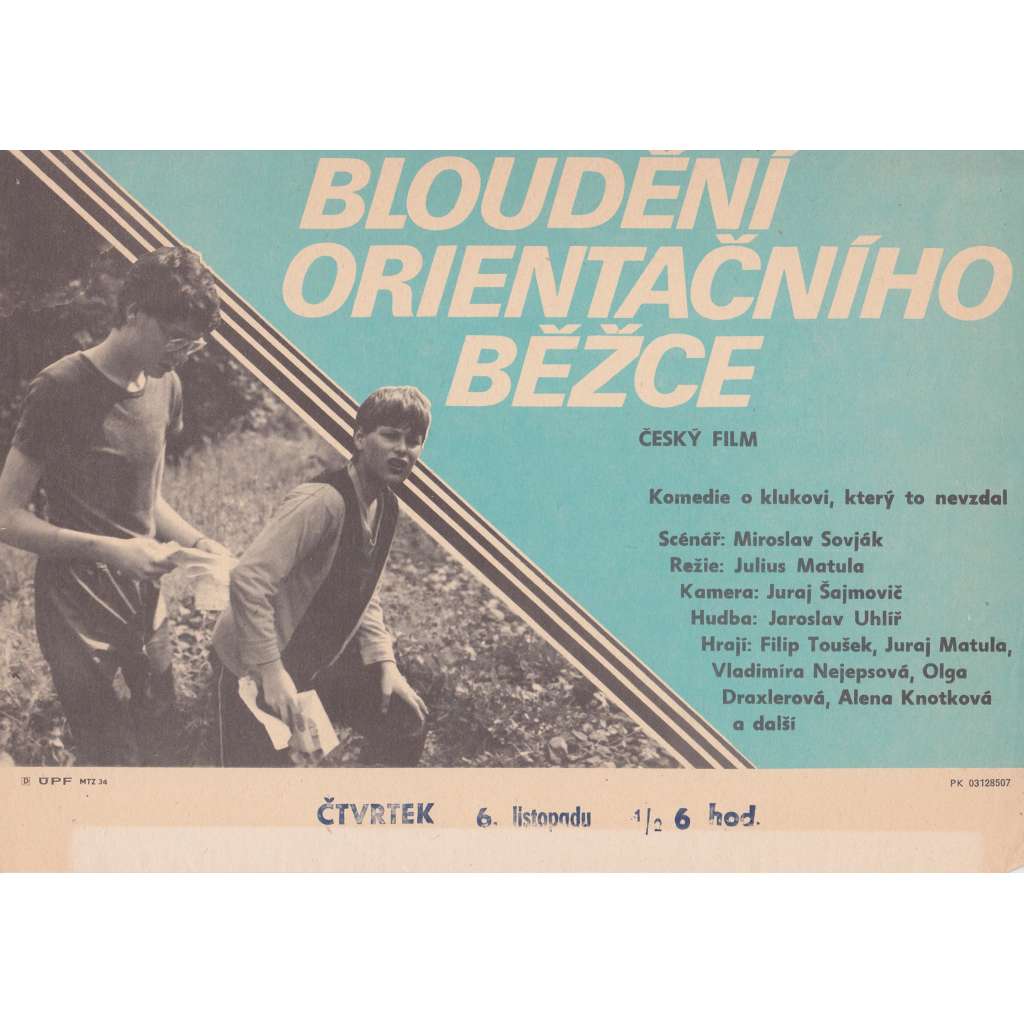 Bloudění orientačního běžce (filmový plakát, slepka, film Československo 1985, režie Julius Matula, Hrají: Filip Toušek, Juraj Matula)