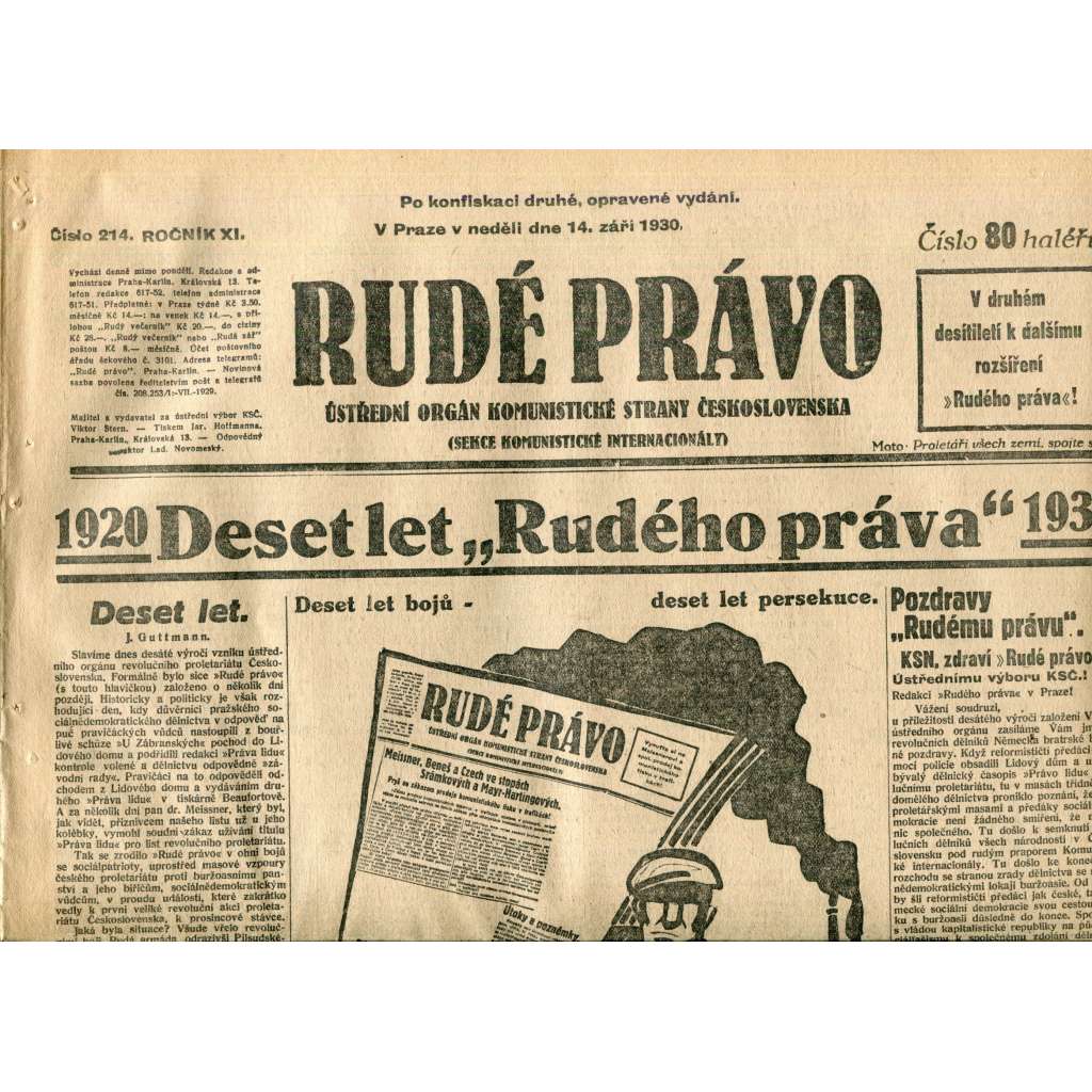 Rudé právo (14.9.1930) - staré noviny, 1. republika