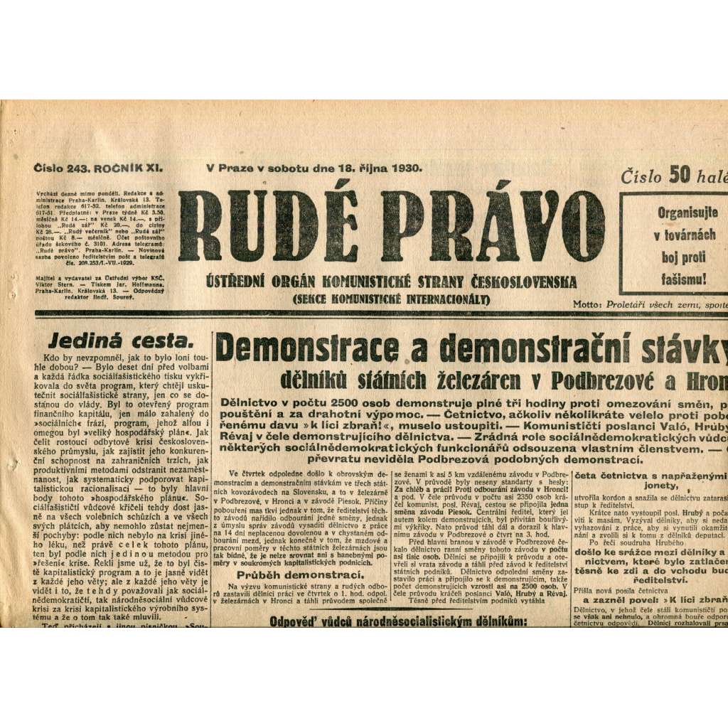 Rudé právo (18.10.1930) - staré noviny, 1. republika Rudé právo (18.10.1930) - staré noviny, 1. republika