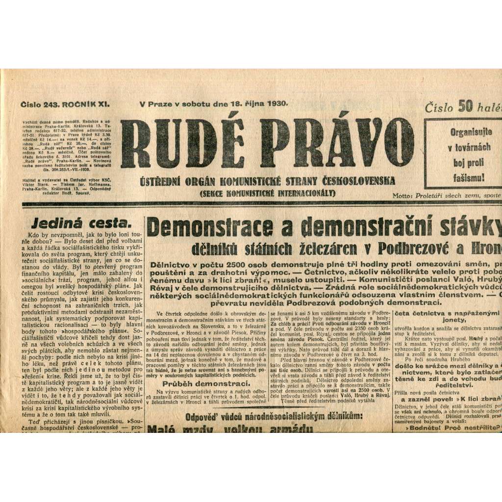 Rudé právo (18.10.1930) - staré noviny, 1. republika Rudé právo (18.10.1930) - staré noviny, 1. republika