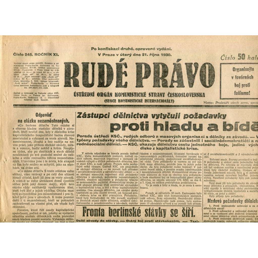 Rudé právo (21.10.1930) - staré noviny, 1. republika Rudé právo (21.10.1930) - staré noviny, 1. republika