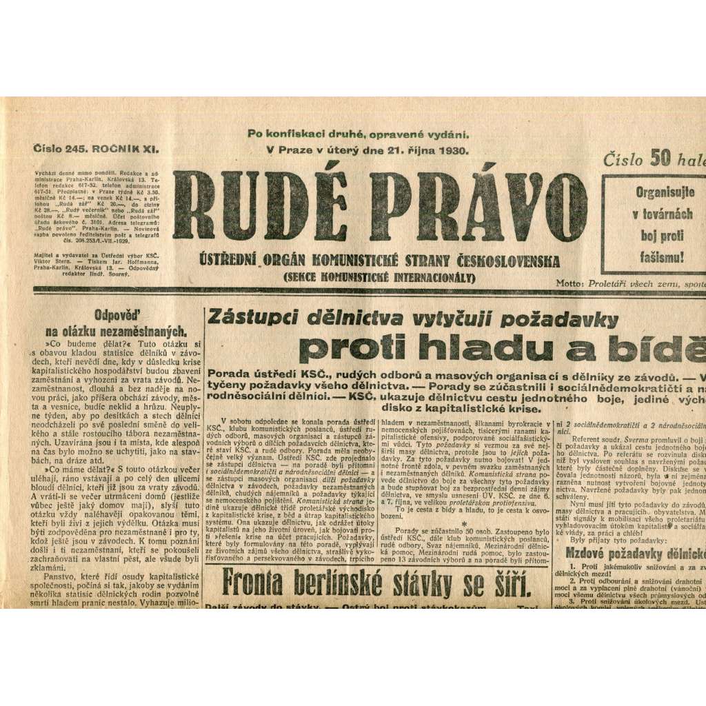 Rudé právo (21.10.1930) - staré noviny, 1. republika Rudé právo (21.10.1930) - staré noviny, 1. republika
