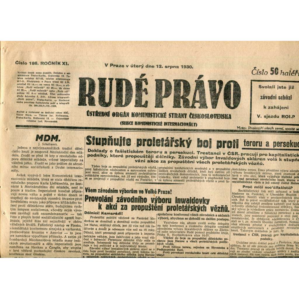 Rudé právo (12.8.1930) - staré noviny, 1. republika