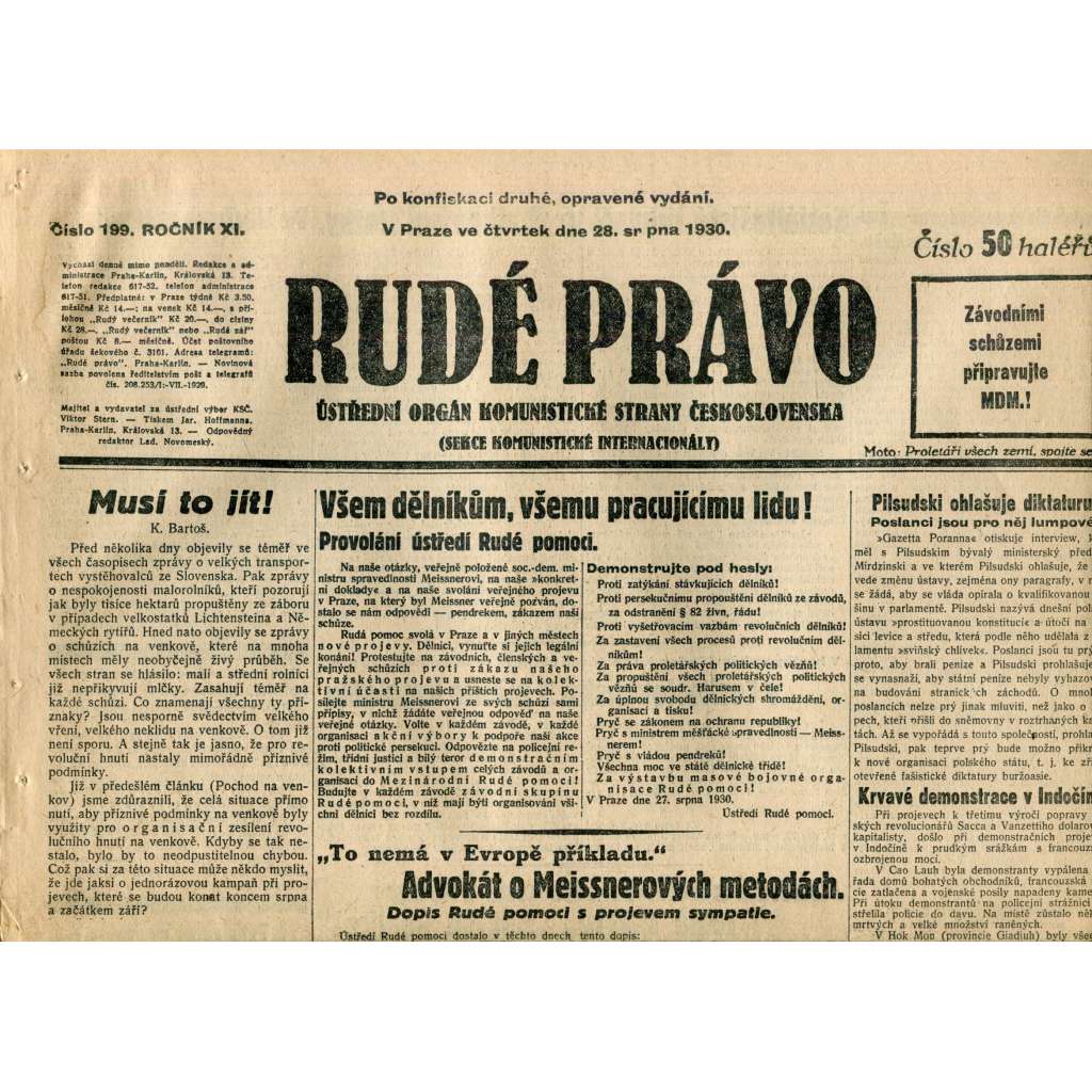 Rudé právo (28.8.1930) - staré noviny, 1. republika
