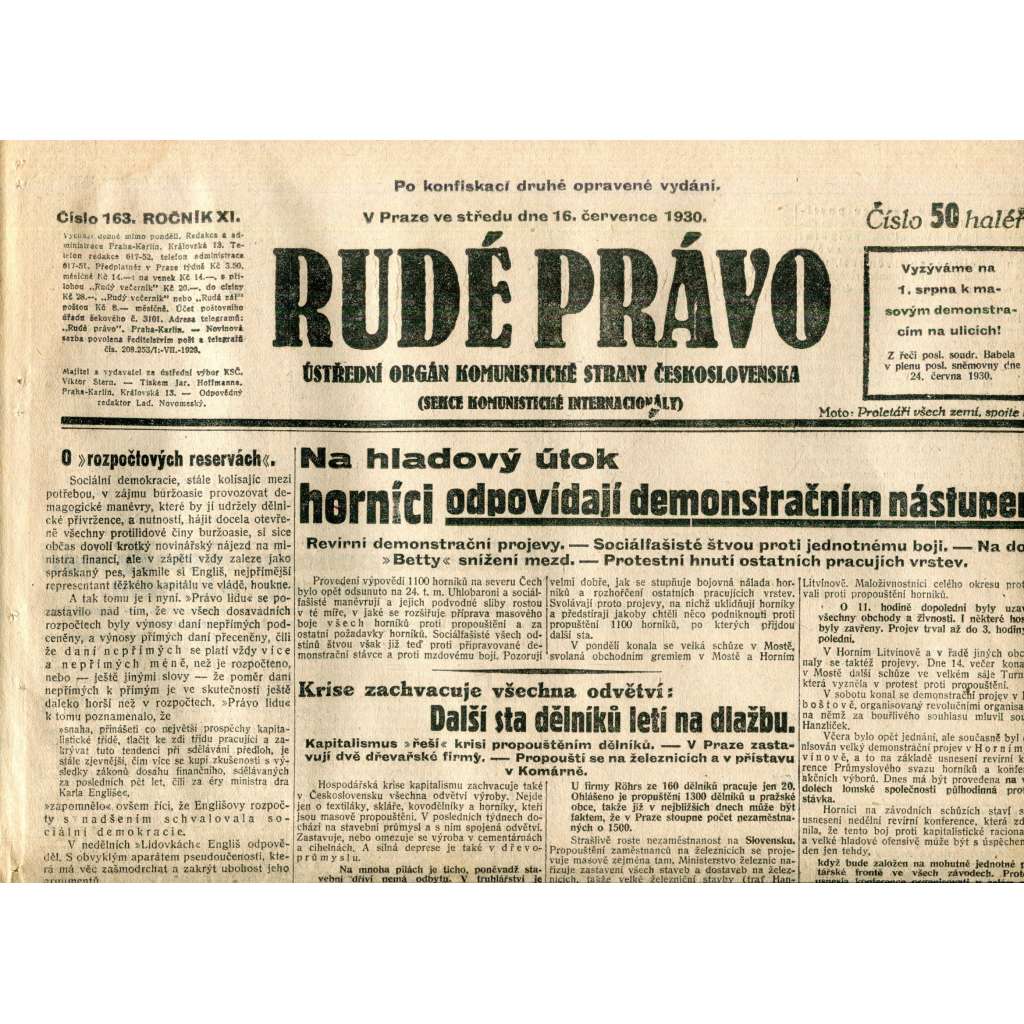 Rudé právo (16.7.1930) - staré noviny, 1. republika