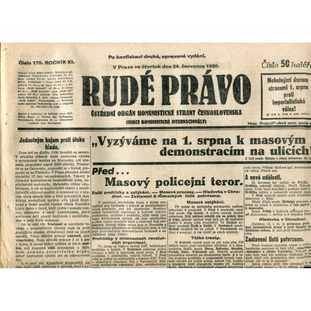 Rudé právo (24.7.1930) - staré noviny, 1. republika
