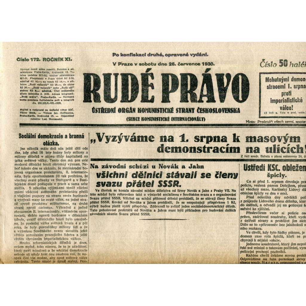 Rudé právo (26.7.1930) - staré noviny, 1. republika