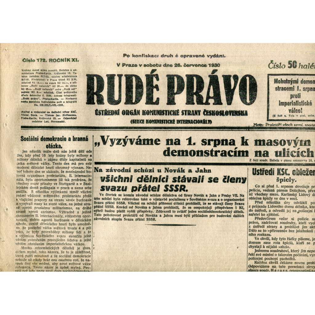 Rudé právo (26.7.1930) - staré noviny, 1. republika